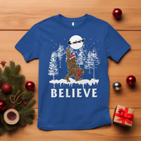 Bigfoot Christmas Tree Lights T Shirt Believe Rock On Sasquatch Santa Hat - Wonder Print Shop