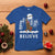 Bigfoot Christmas Tree Lights T Shirt Believe Rock On Sasquatch Santa Hat - Wonder Print Shop