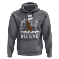 Bigfoot Christmas Tree Lights Hoodie Believe Rock On Sasquatch Santa Hat