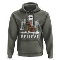 Bigfoot Christmas Tree Lights Hoodie Believe Rock On Sasquatch Santa Hat