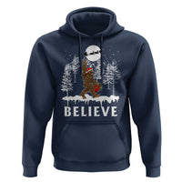 Bigfoot Christmas Tree Lights Hoodie Believe Rock On Sasquatch Santa Hat
