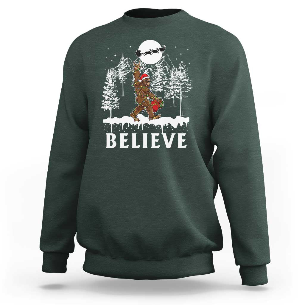 Bigfoot Christmas Tree Lights Sweatshirt Believe Rock On Sasquatch Santa Hat - Wonder Print Shop