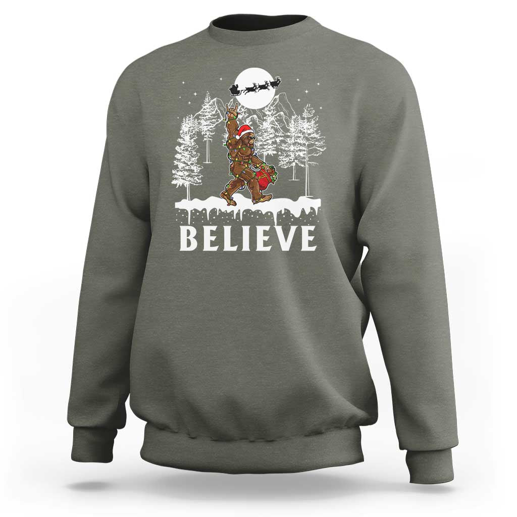 Bigfoot Christmas Tree Lights Sweatshirt Believe Rock On Sasquatch Santa Hat - Wonder Print Shop