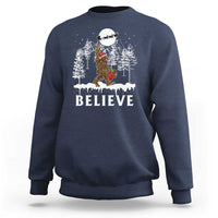 Bigfoot Christmas Tree Lights Sweatshirt Believe Rock On Sasquatch Santa Hat - Wonder Print Shop