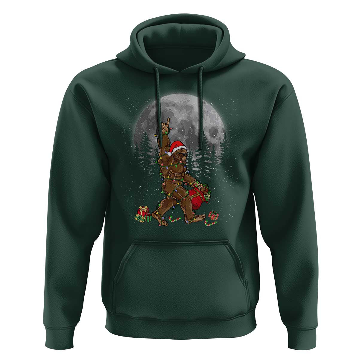 Bigfoot Christmas Tree Lights Hoodie Believe Bigfoot Santa Hat Sasquatch Loves Rock On