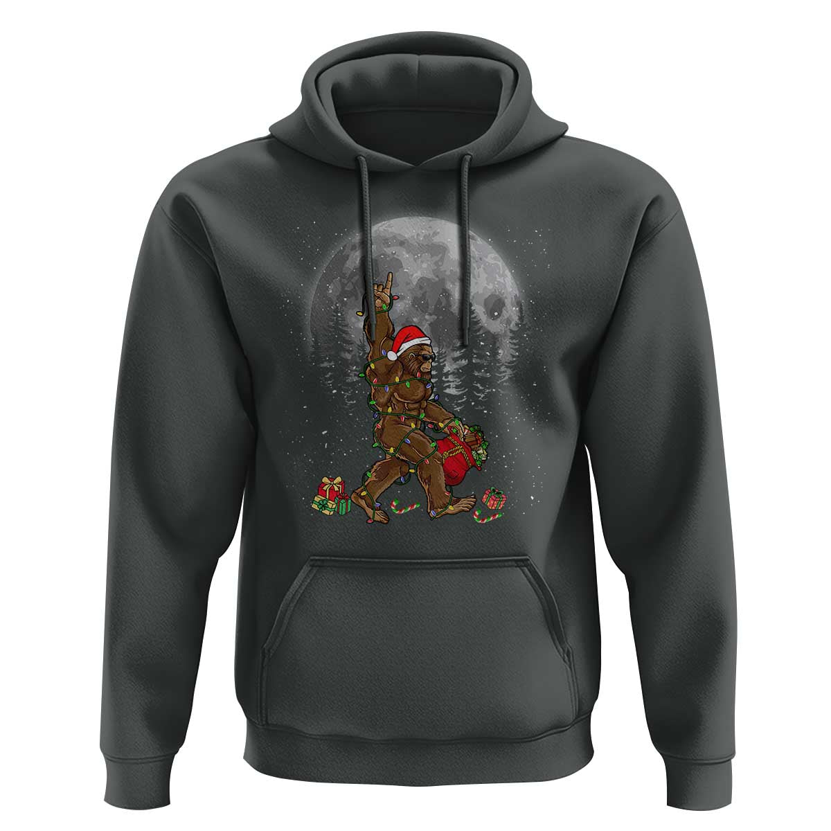 Bigfoot Christmas Tree Lights Hoodie Believe Bigfoot Santa Hat Sasquatch Loves Rock On