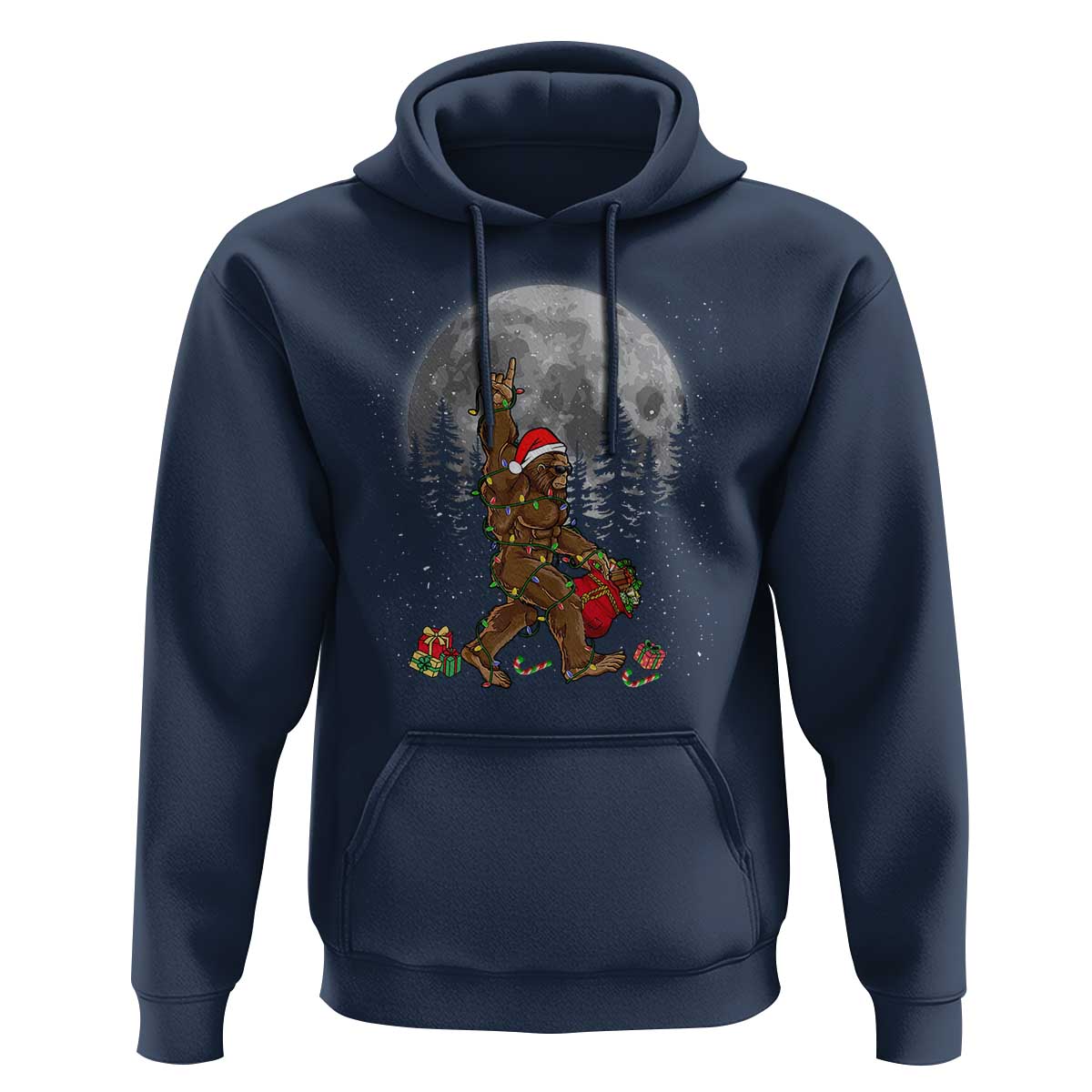 Bigfoot Christmas Tree Lights Hoodie Believe Bigfoot Santa Hat Sasquatch Loves Rock On