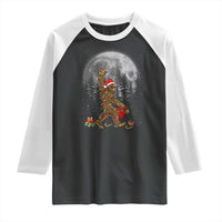 Bigfoot Christmas Tree Lights Raglan Shirt Believe Bigfoot Santa Hat Sasquatch Loves Rock On