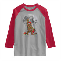 Bigfoot Christmas Tree Lights Raglan Shirt Believe Bigfoot Santa Hat Sasquatch Loves Rock On