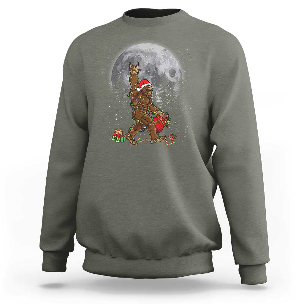 Bigfoot Christmas Tree Lights Sweatshirt Believe Bigfoot Santa Hat Sasquatch Loves Rock On - Wonder Print Shop