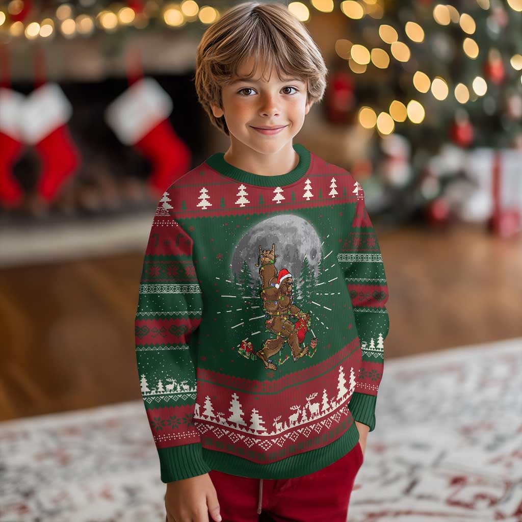 Bigfoot Christmas Tree Lights Ugly Christmas Sweater Believe Bigfoot Santa Hat Sasquatch Loves Rock On - Wonder Print Shop