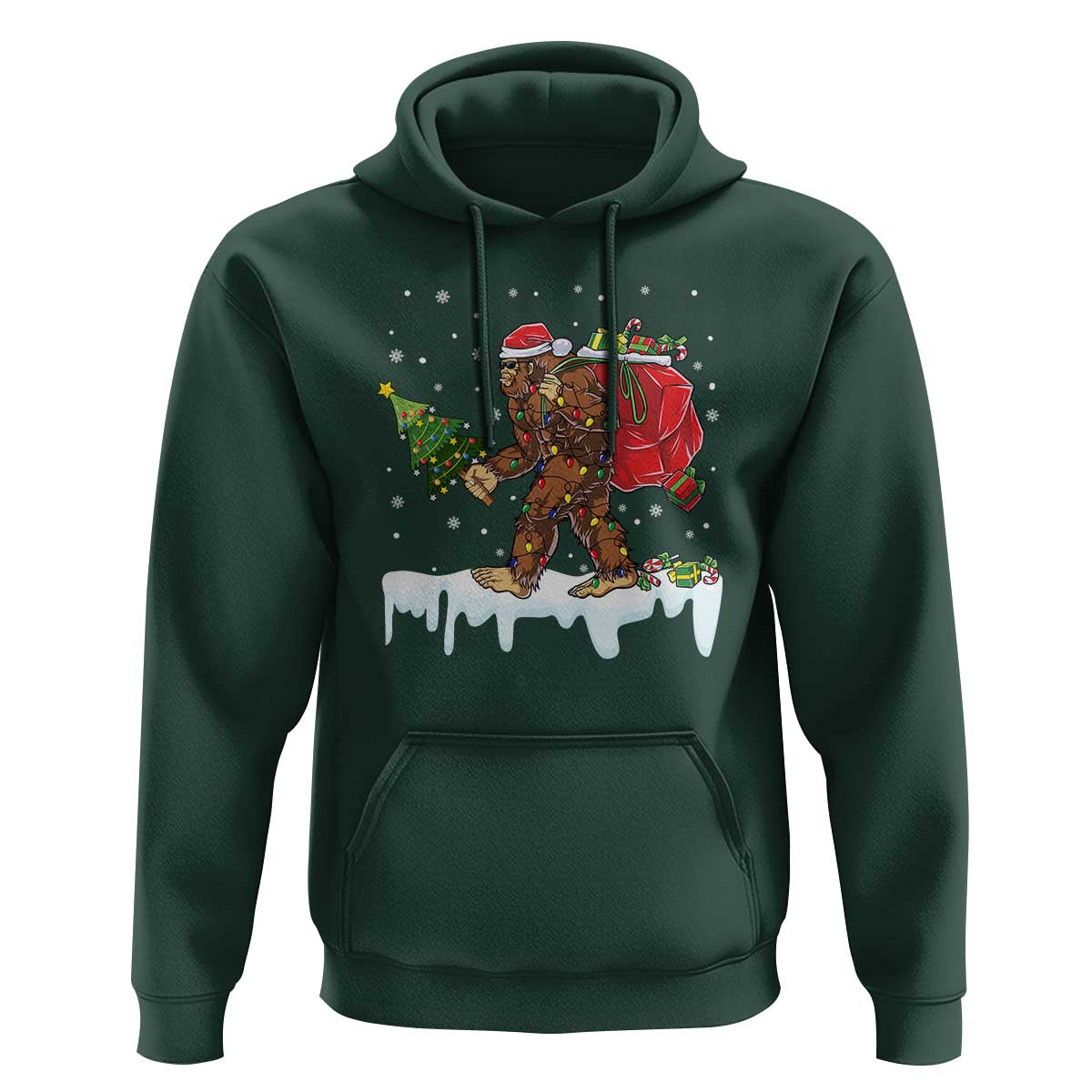 Bigfoot Christmas Tree Lights Hoodie Believe Xmas Sasquatch Lovers Funny