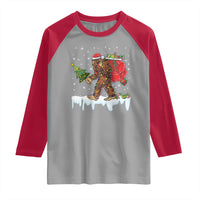 Bigfoot Christmas Tree Lights Raglan Shirt Believe Xmas Sasquatch Lovers Funny