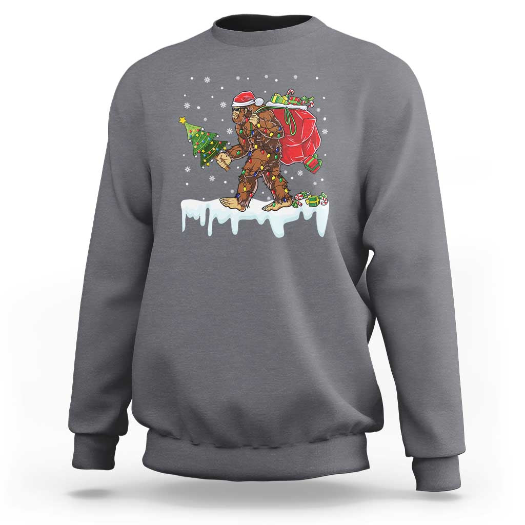 Bigfoot Christmas Tree Lights Sweatshirt Believe Xmas Sasquatch Lovers Funny - Wonder Print Shop