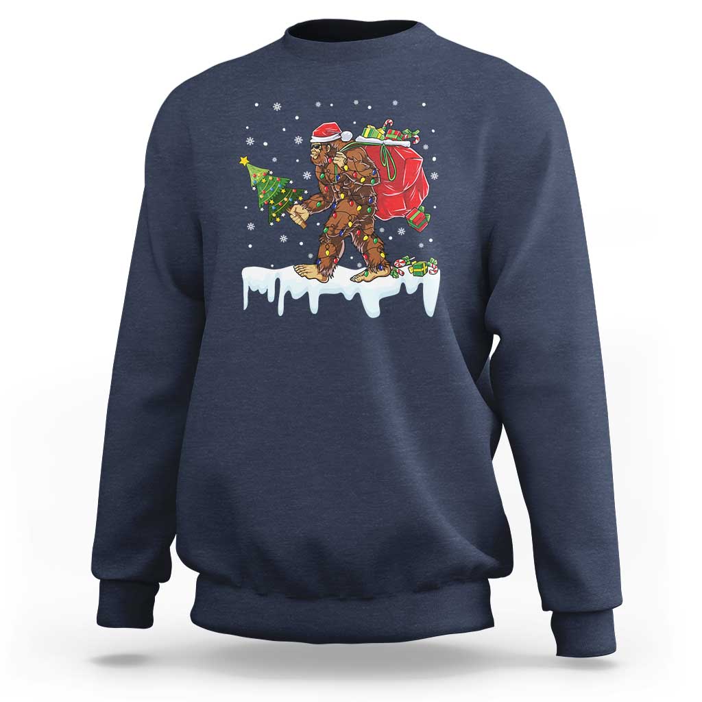 Bigfoot Christmas Tree Lights Sweatshirt Believe Xmas Sasquatch Lovers Funny - Wonder Print Shop