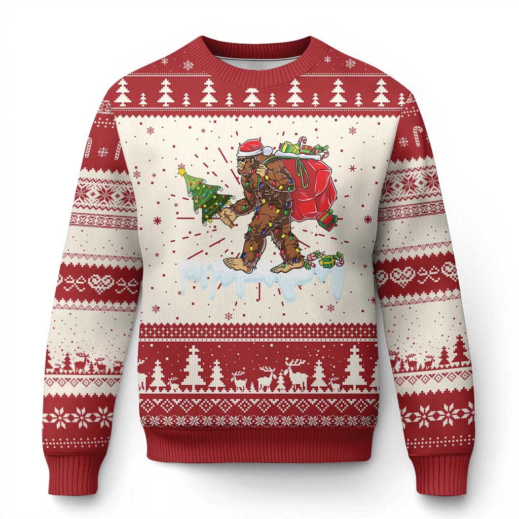 Bigfoot Christmas Tree Lights Ugly Christmas Sweater Believe Xmas Sasquatch Lovers Funny - Wonder Print Shop