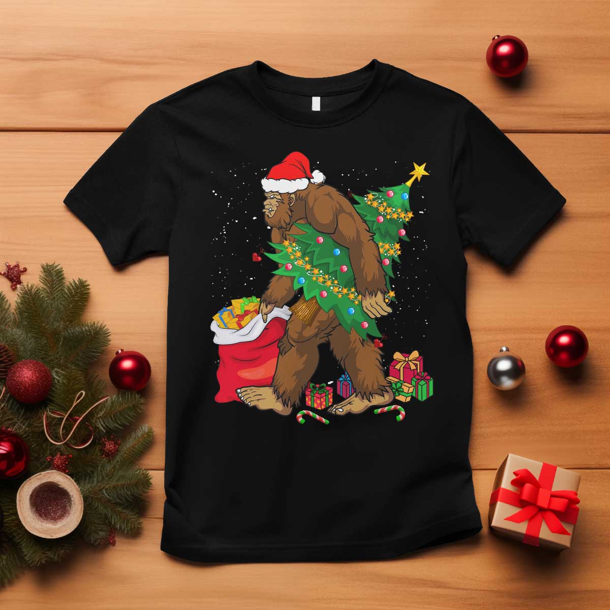 Bigfoot Christmas T Shirt Believe Sasquatch Lovers Xmas Tree Lights - Wonder Print Shop