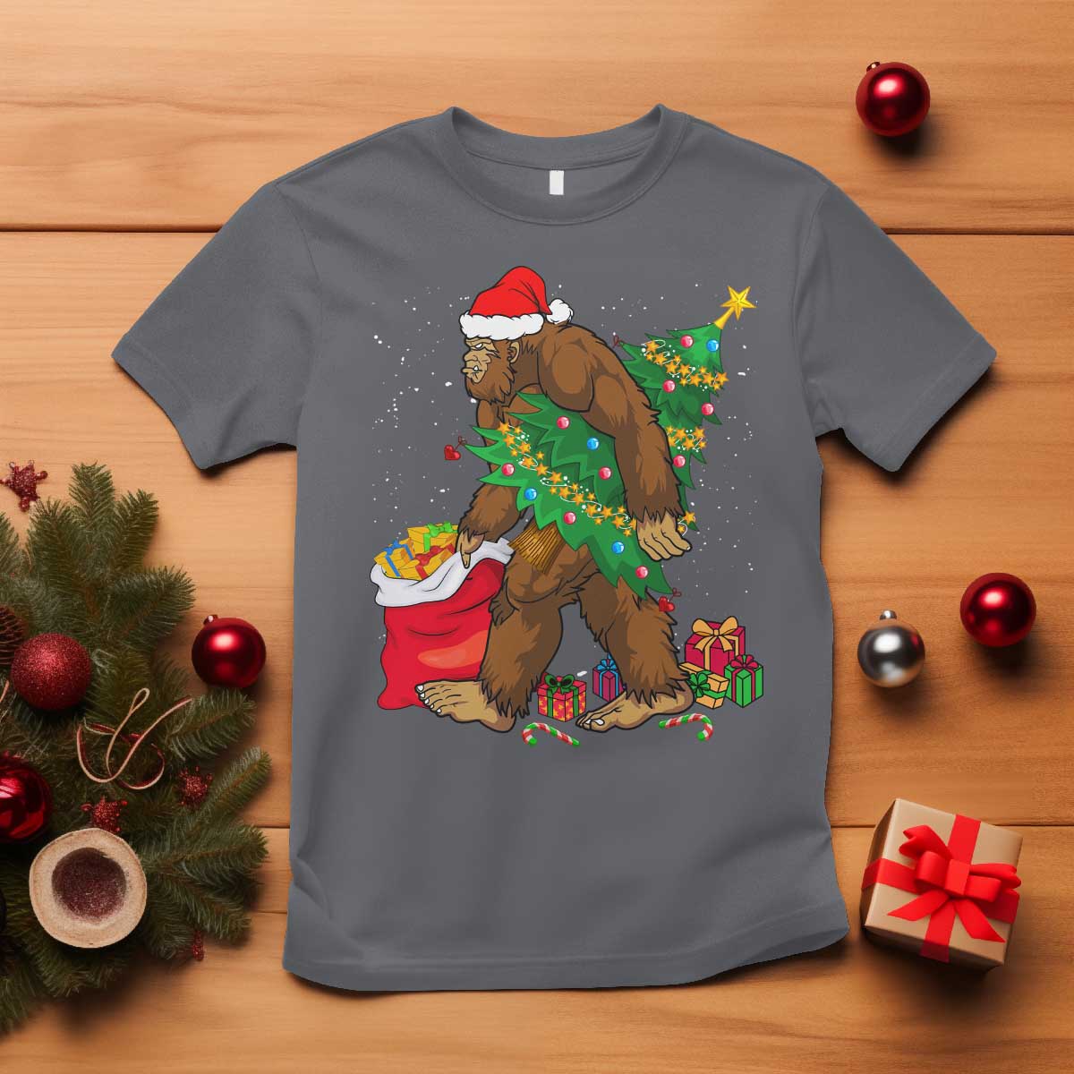 Bigfoot Christmas T Shirt Believe Sasquatch Lovers Xmas Tree Lights - Wonder Print Shop