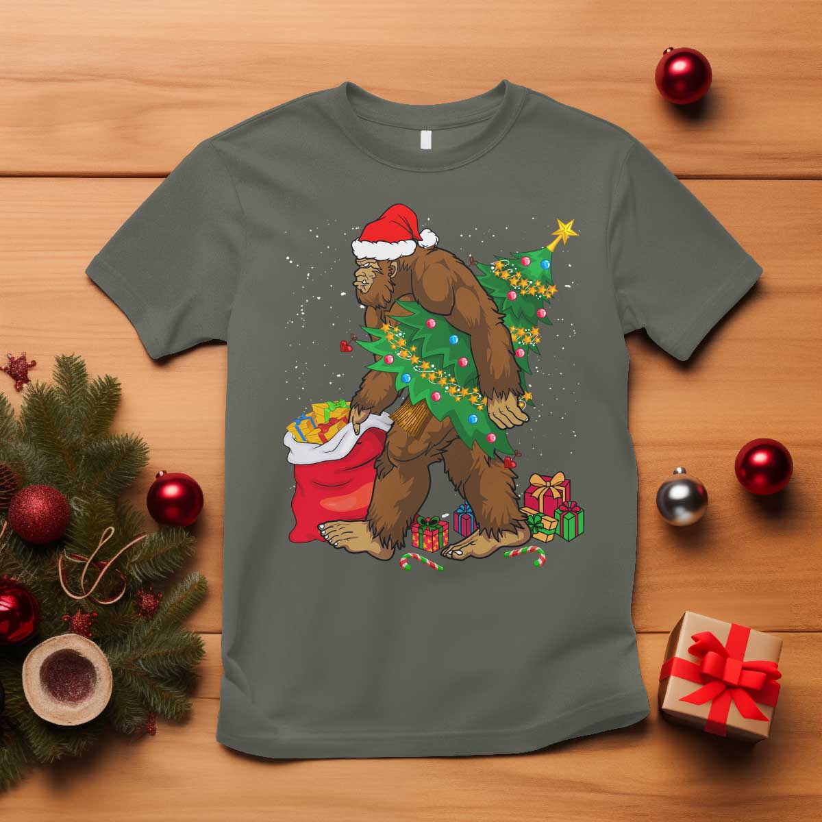 Bigfoot Christmas T Shirt Believe Sasquatch Lovers Xmas Tree Lights - Wonder Print Shop