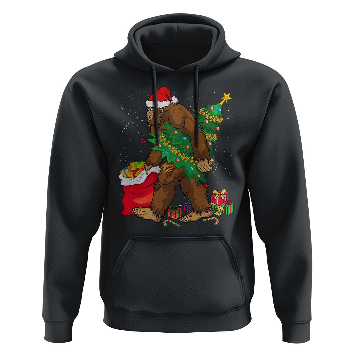 Bigfoot Christmas Hoodie Believe Sasquatch Lovers Xmas Tree Lights