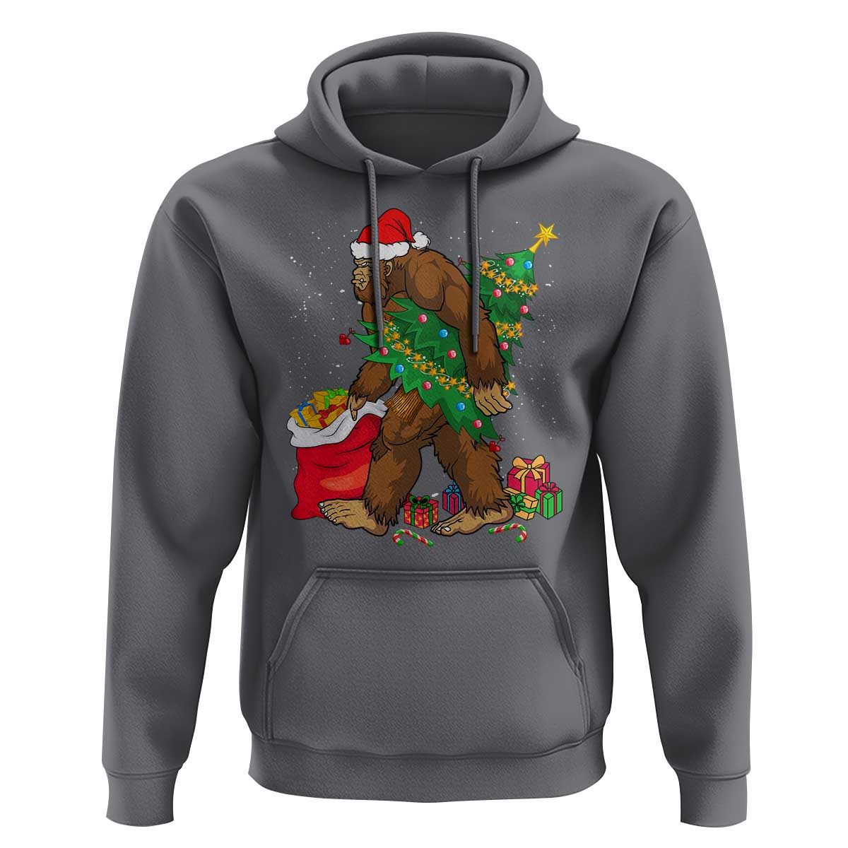Bigfoot Christmas Hoodie Believe Sasquatch Lovers Xmas Tree Lights