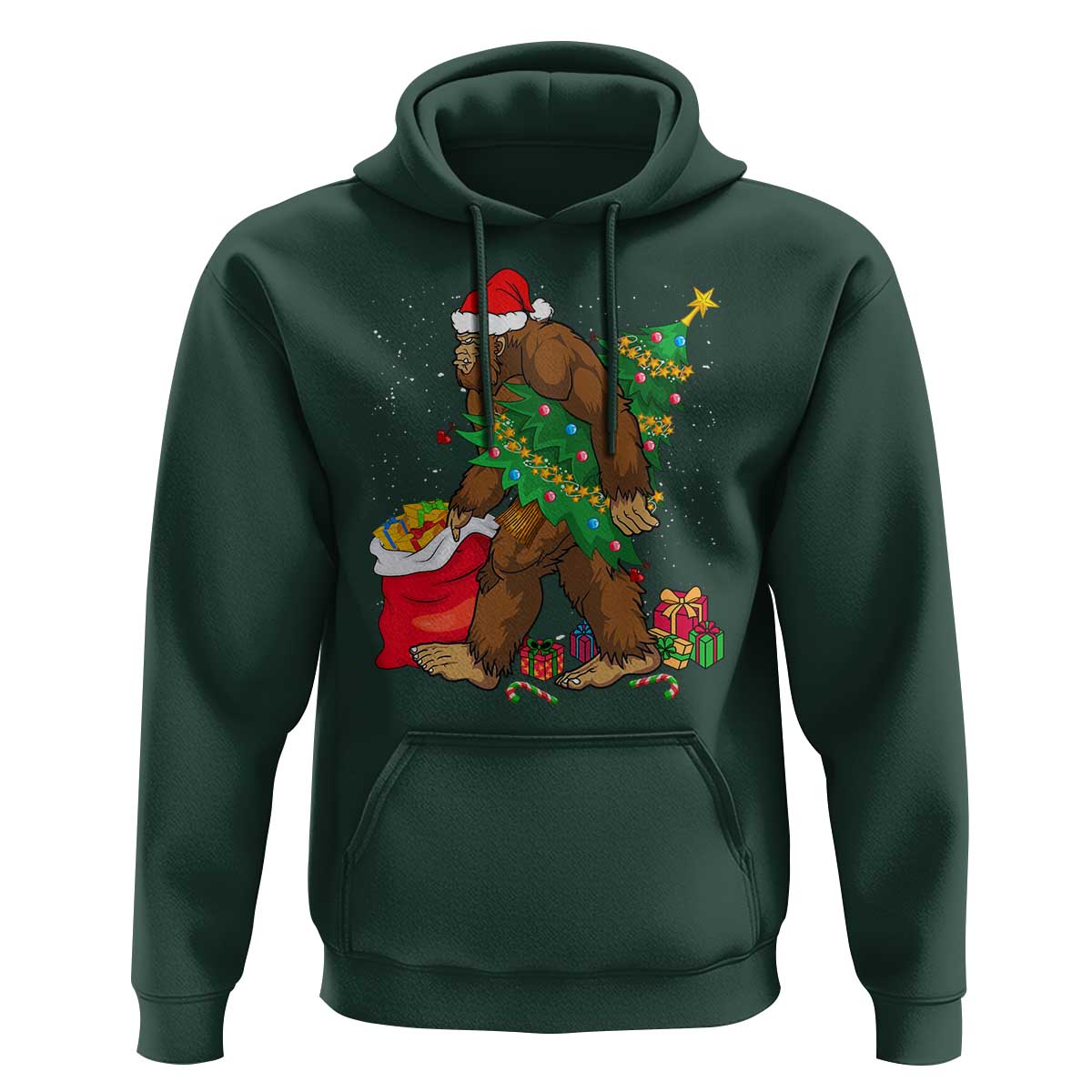 Bigfoot Christmas Hoodie Believe Sasquatch Lovers Xmas Tree Lights