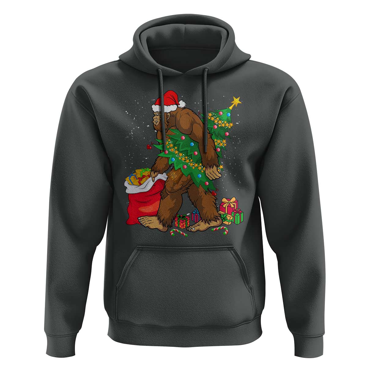 Bigfoot Christmas Hoodie Believe Sasquatch Lovers Xmas Tree Lights