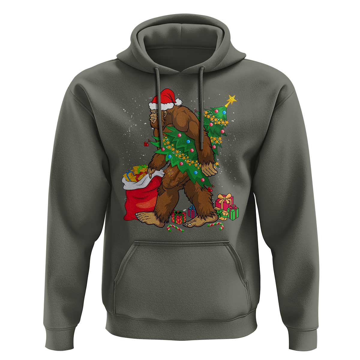 Bigfoot Christmas Hoodie Believe Sasquatch Lovers Xmas Tree Lights