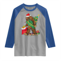 Bigfoot Christmas Raglan Shirt Believe Sasquatch Lovers Xmas Tree Lights