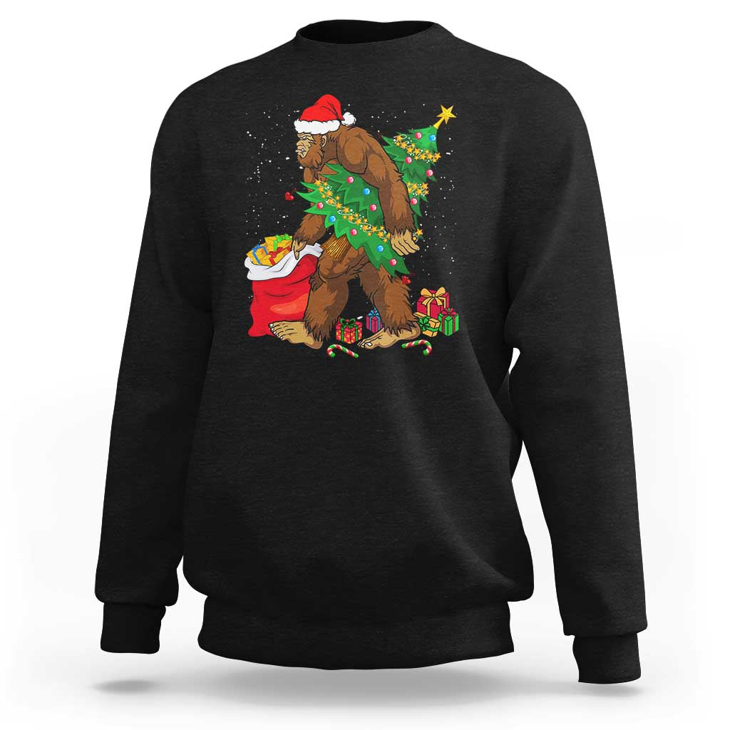 Bigfoot Christmas Sweatshirt Believe Sasquatch Lovers Xmas Tree Lights - Wonder Print Shop
