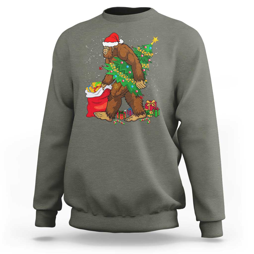 Bigfoot Christmas Sweatshirt Believe Sasquatch Lovers Xmas Tree Lights - Wonder Print Shop