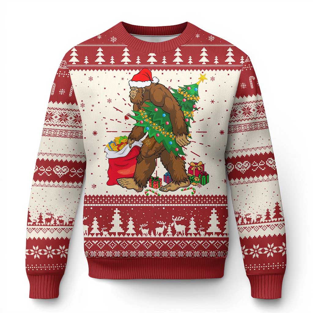 Bigfoot Christmas Ugly Christmas Sweater Believe Sasquatch Lovers Xmas Tree Lights - Wonder Print Shop