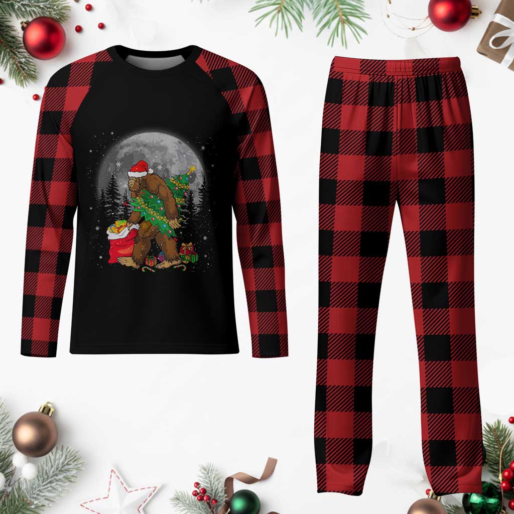 Bigfoot Christmas  Tree Lights Plaid Pajama Set Believe Xmas Sasquatch Lovers Ugly Gift - Wonder Print Shop