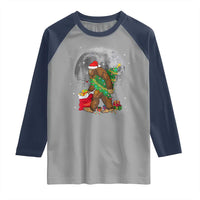Bigfoot Christmas  Tree Lights Raglan Shirt Believe Xmas Sasquatch Lovers Ugly Gift