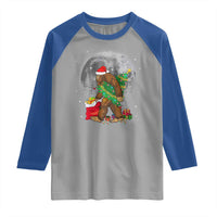 Bigfoot Christmas  Tree Lights Raglan Shirt Believe Xmas Sasquatch Lovers Ugly Gift