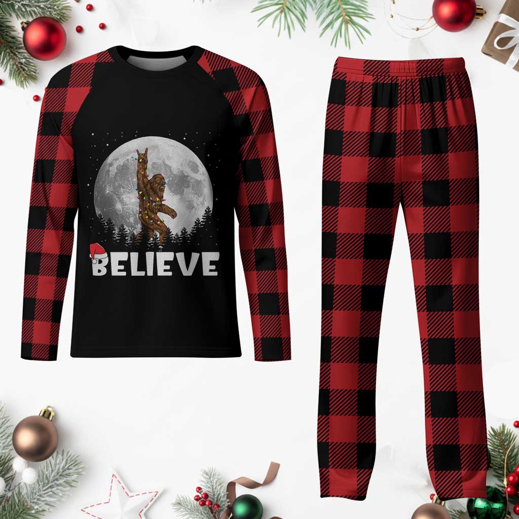 Funny Bigfoot Plaid Pajama Set Cool Full Moon & Trees Sasquatch Xmas Lights - Wonder Print Shop