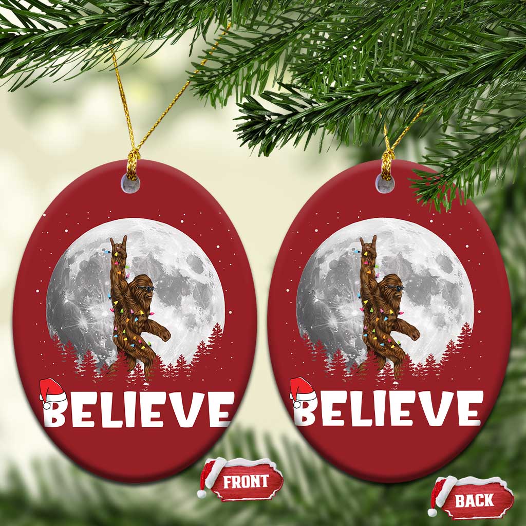 Funny Bigfoot Christmas Ornament Cool Full Moon & Trees Sasquatch Xmas Lights - Wonder Print Shop
