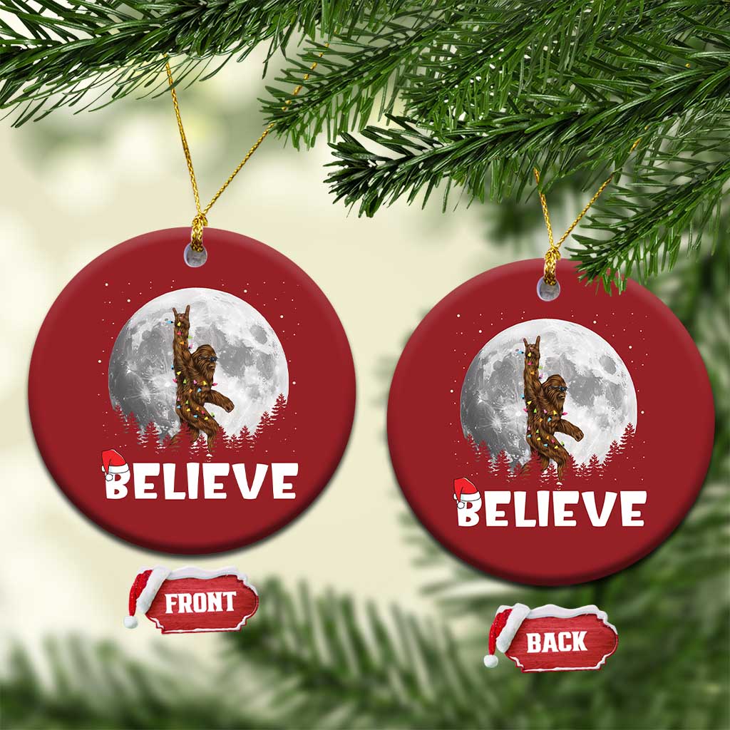 Funny Bigfoot Christmas Ornament Cool Full Moon & Trees Sasquatch Xmas Lights - Wonder Print Shop