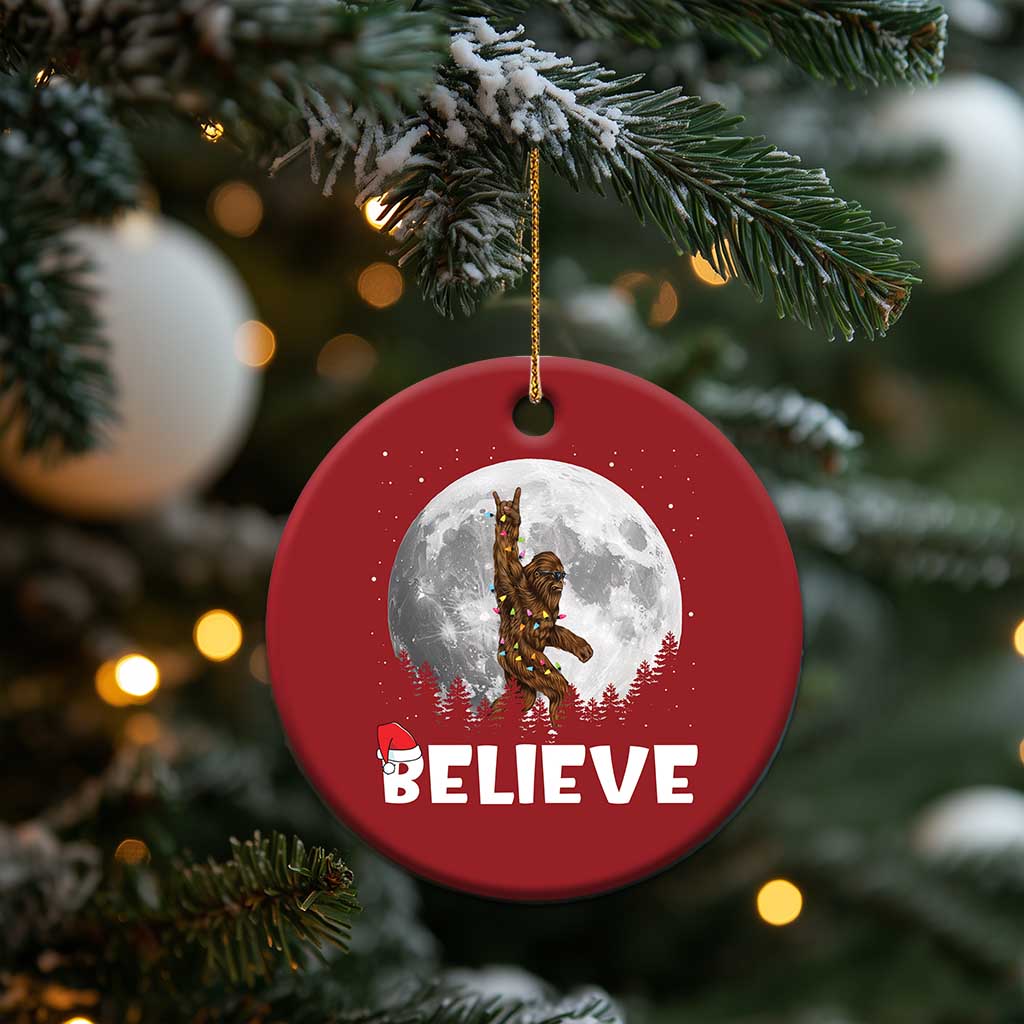 Funny Bigfoot Christmas Ornament Cool Full Moon & Trees Sasquatch Xmas Lights - Wonder Print Shop