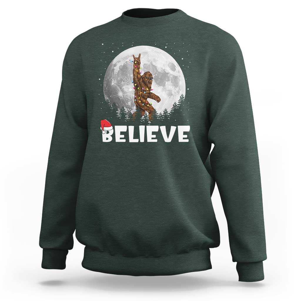 Funny Bigfoot Christmas Sweatshirt Cool Full Moon & Trees Sasquatch Xmas Lights - Wonder Print Shop