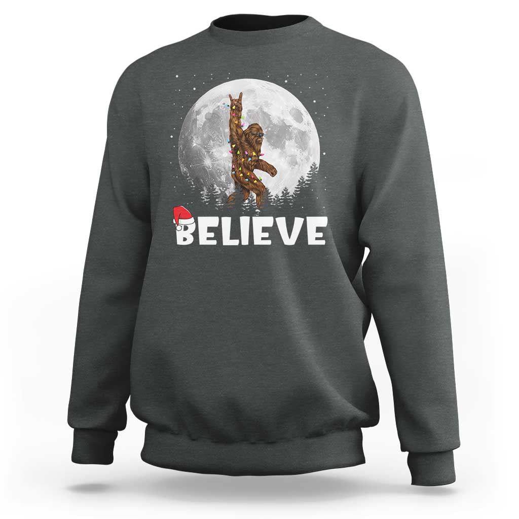Funny Bigfoot Christmas Sweatshirt Cool Full Moon & Trees Sasquatch Xmas Lights - Wonder Print Shop