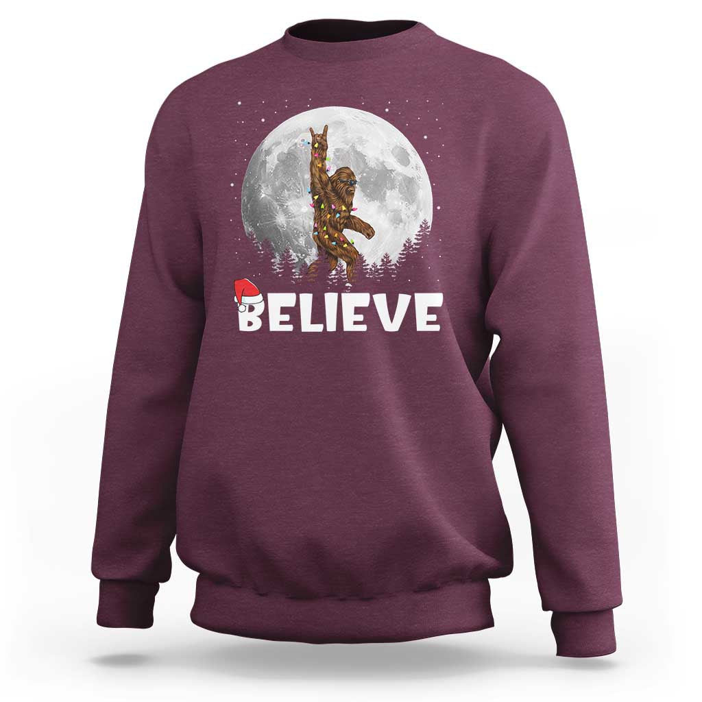 Funny Bigfoot Christmas Sweatshirt Cool Full Moon & Trees Sasquatch Xmas Lights - Wonder Print Shop