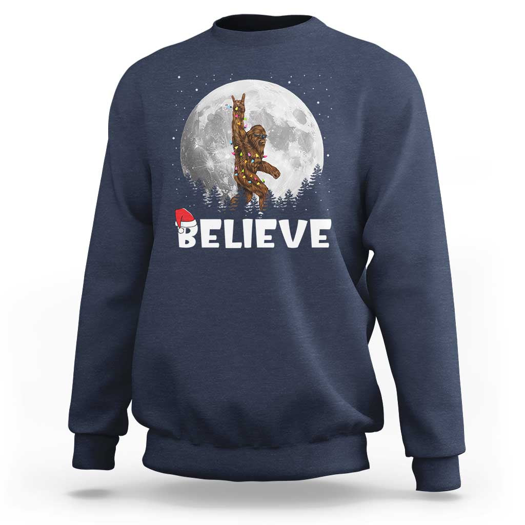 Funny Bigfoot Christmas Sweatshirt Cool Full Moon & Trees Sasquatch Xmas Lights - Wonder Print Shop