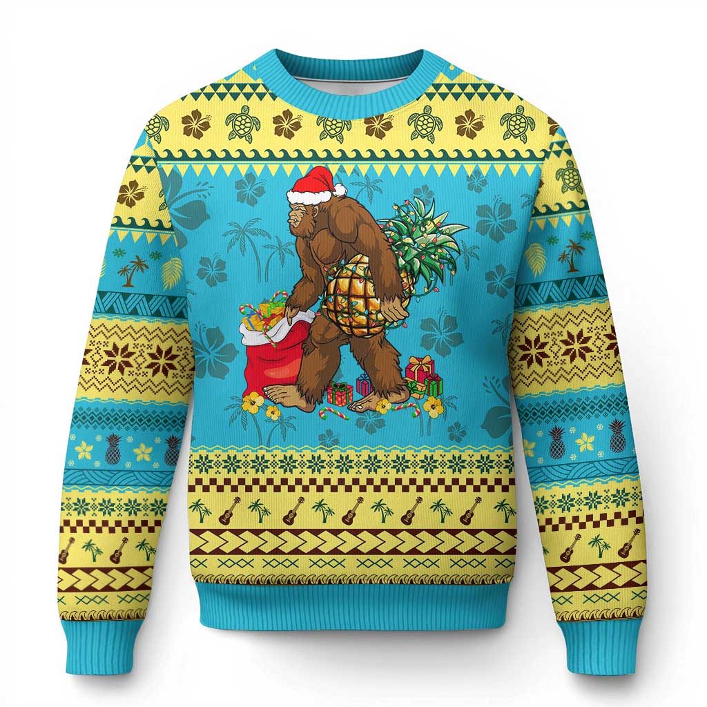 Bigfoot Ugly Christmas Sweater Pineapple Tree Lights Funny Hawaiian Xmas Sasquatch Lovers - Wonder Print Shop