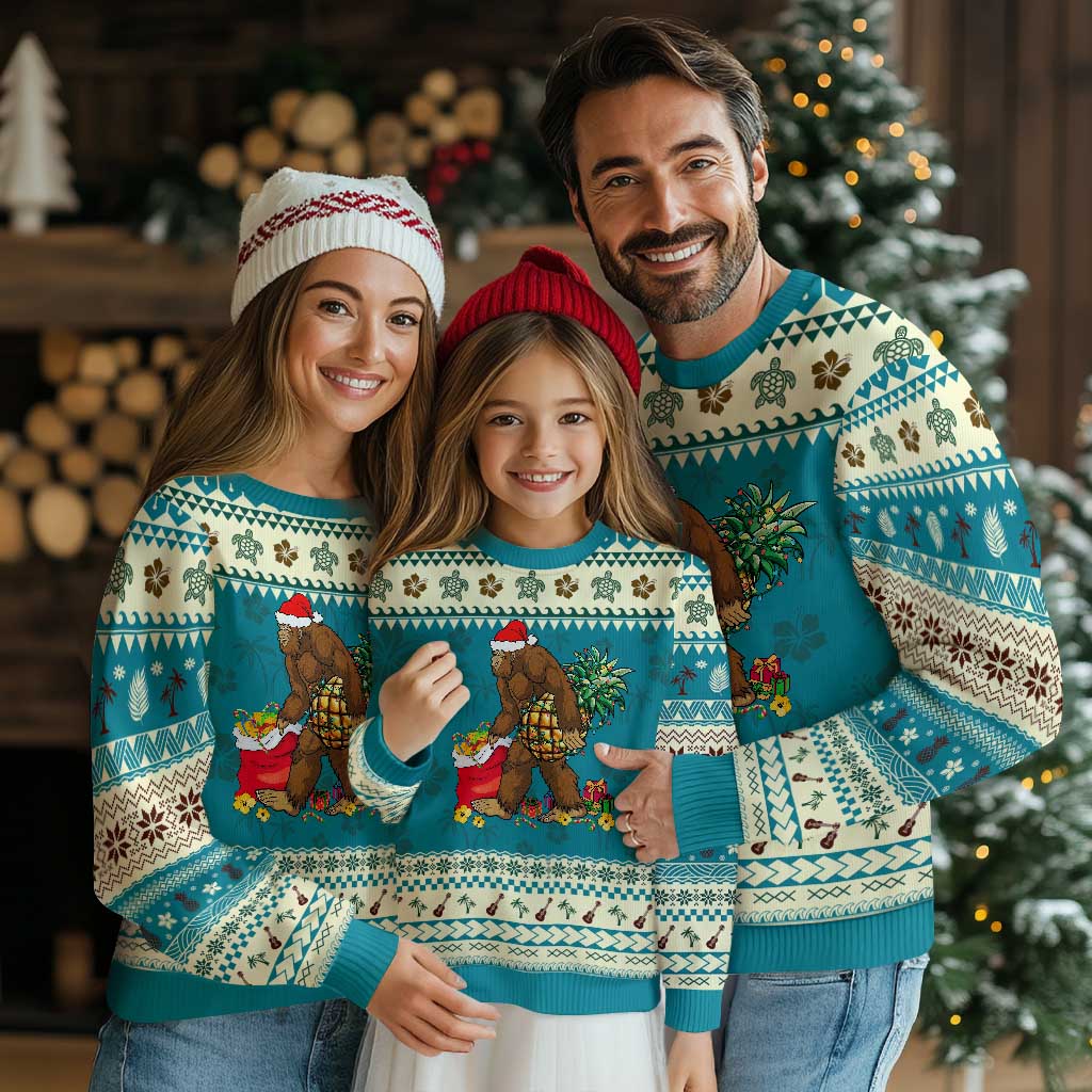 Bigfoot Ugly Christmas Sweater Pineapple Tree Lights Funny Hawaiian Xmas Sasquatch Lovers - Wonder Print Shop