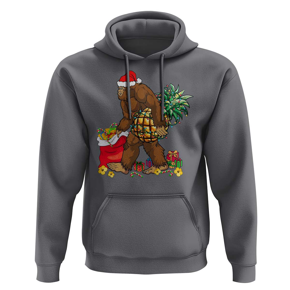 Bigfoot Christmas Hoodie Pineapple Tree Lights Funny Hawaiian Xmas Sasquatch Lovers