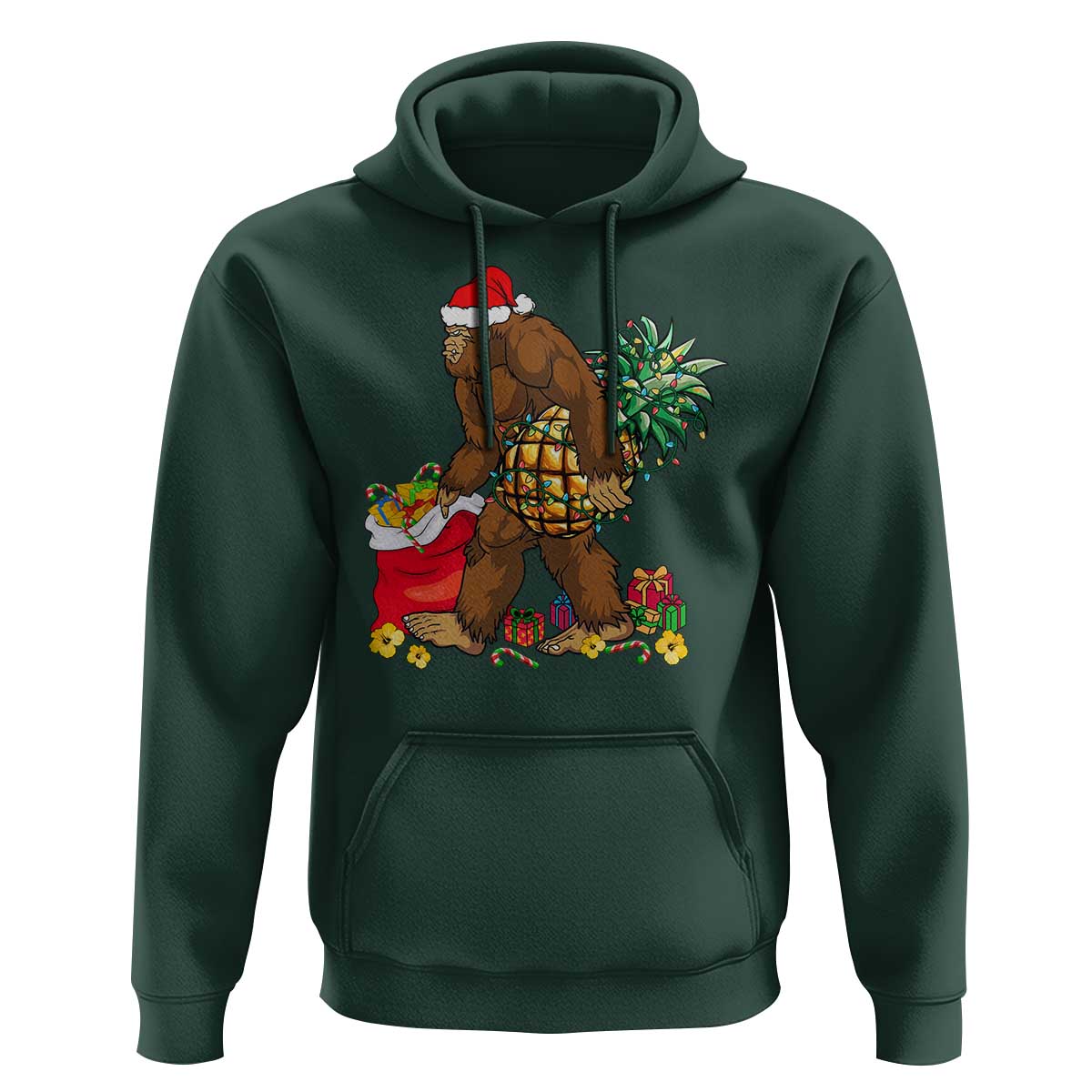 Bigfoot Christmas Hoodie Pineapple Tree Lights Funny Hawaiian Xmas Sasquatch Lovers