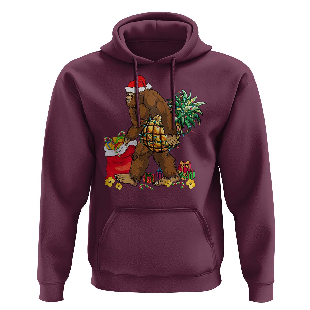 Bigfoot Christmas Hoodie Pineapple Tree Lights Funny Hawaiian Xmas Sasquatch Lovers