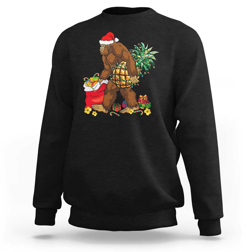 Bigfoot Christmas Sweatshirt Pineapple Tree Lights Funny Hawaiian Xmas Sasquatch Lovers - Wonder Print Shop