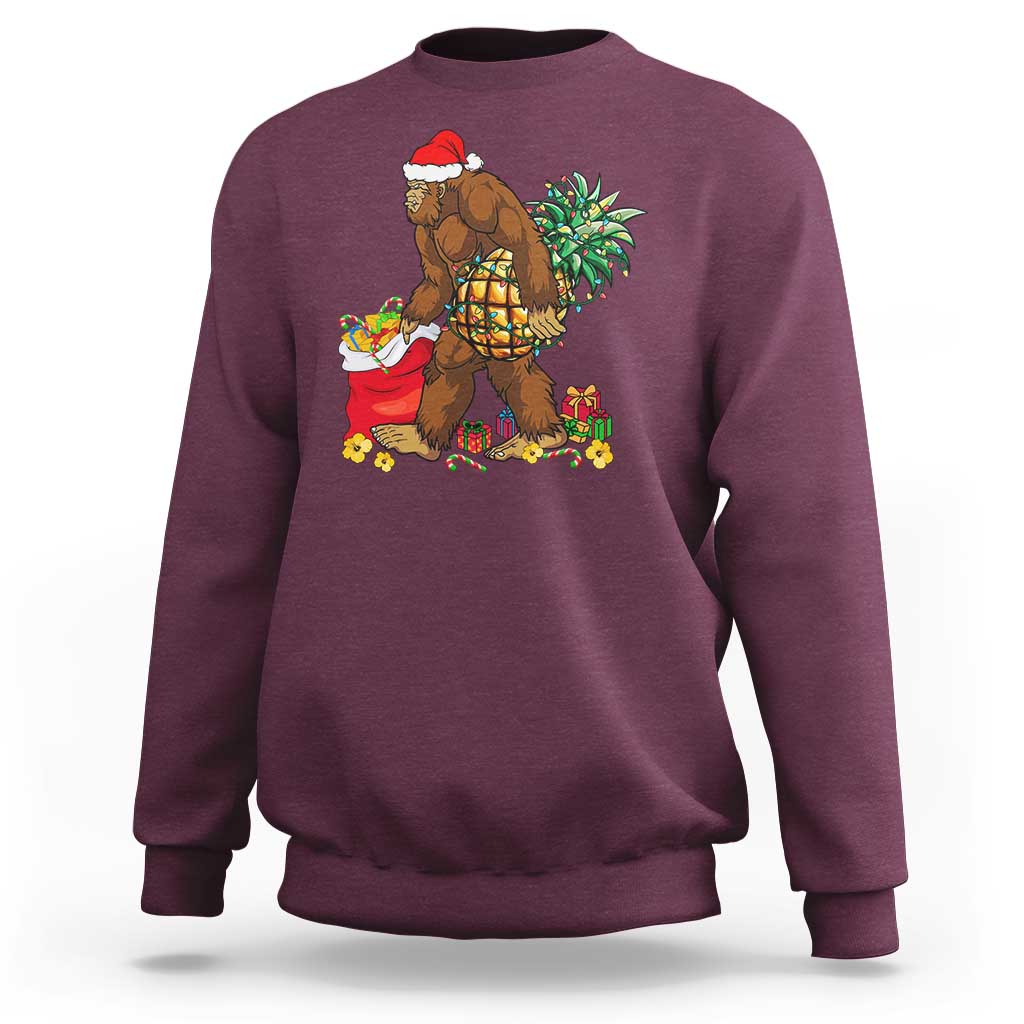 Bigfoot Christmas Sweatshirt Pineapple Tree Lights Funny Hawaiian Xmas Sasquatch Lovers - Wonder Print Shop